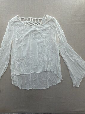 Mine Too  White Lattice-Back Peasant Blouse